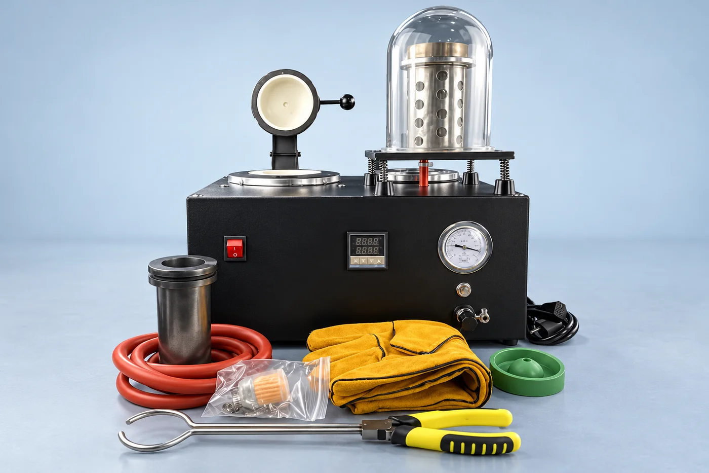 Complete compact jewelry casting-machine reference with front controls