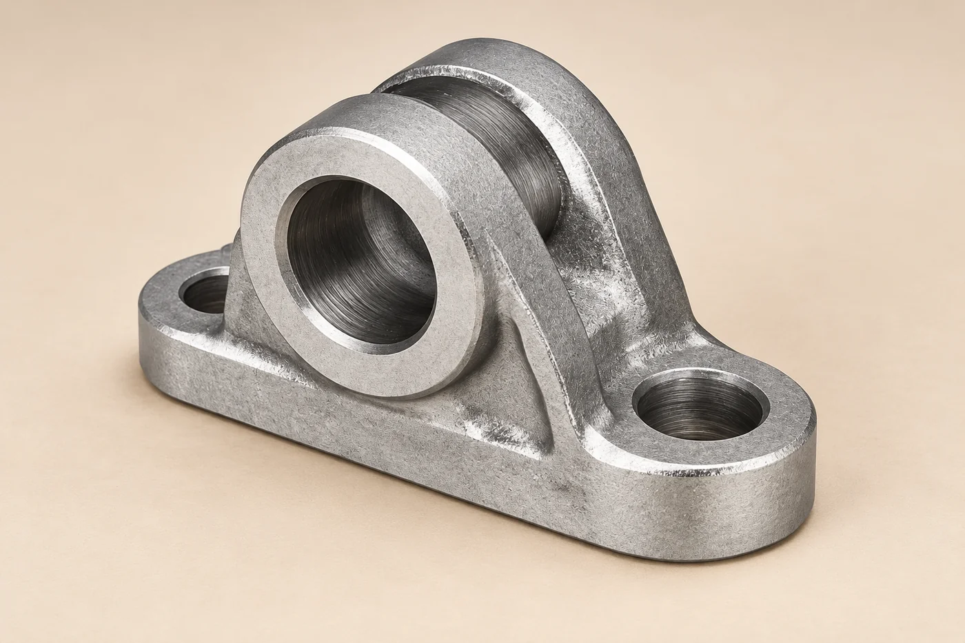 Complete steel support component showing its base and bore