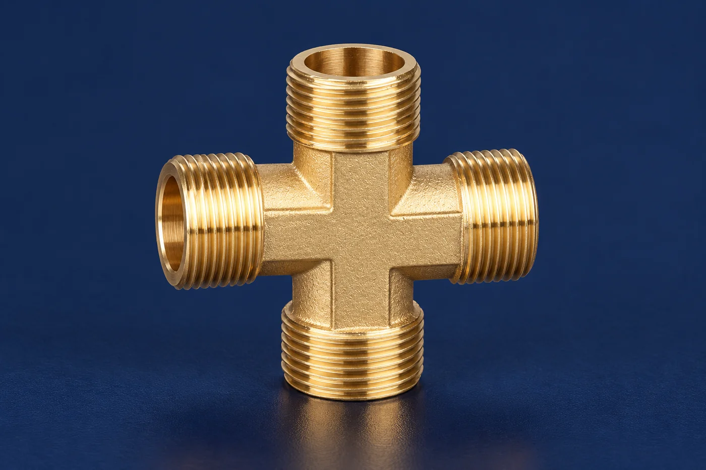 Brass tee fitting with visible threaded connections