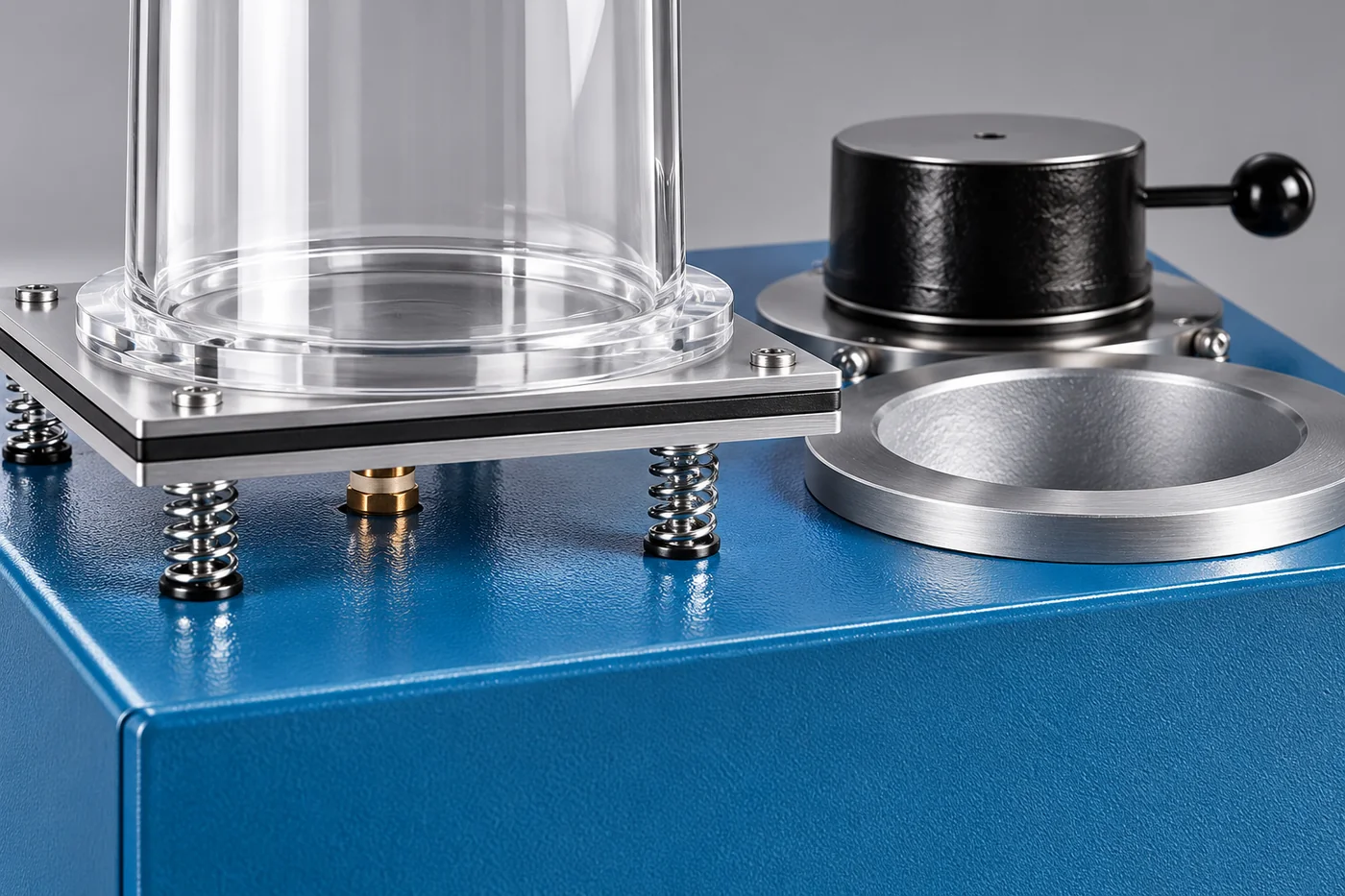 Close detail of a bell-jar base and the actual machine working surface