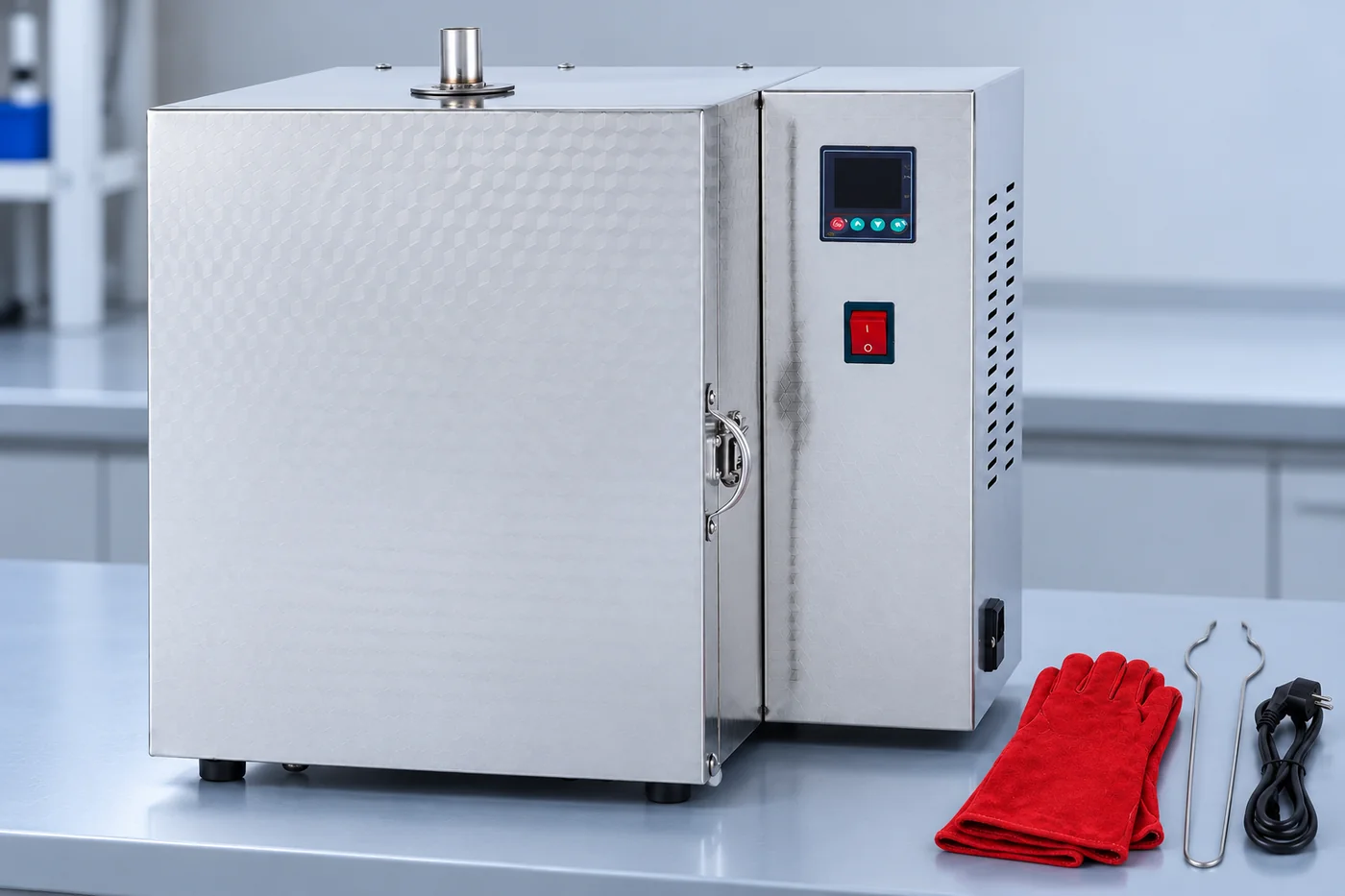 Complete compact silver burnout-oven reference with front controls