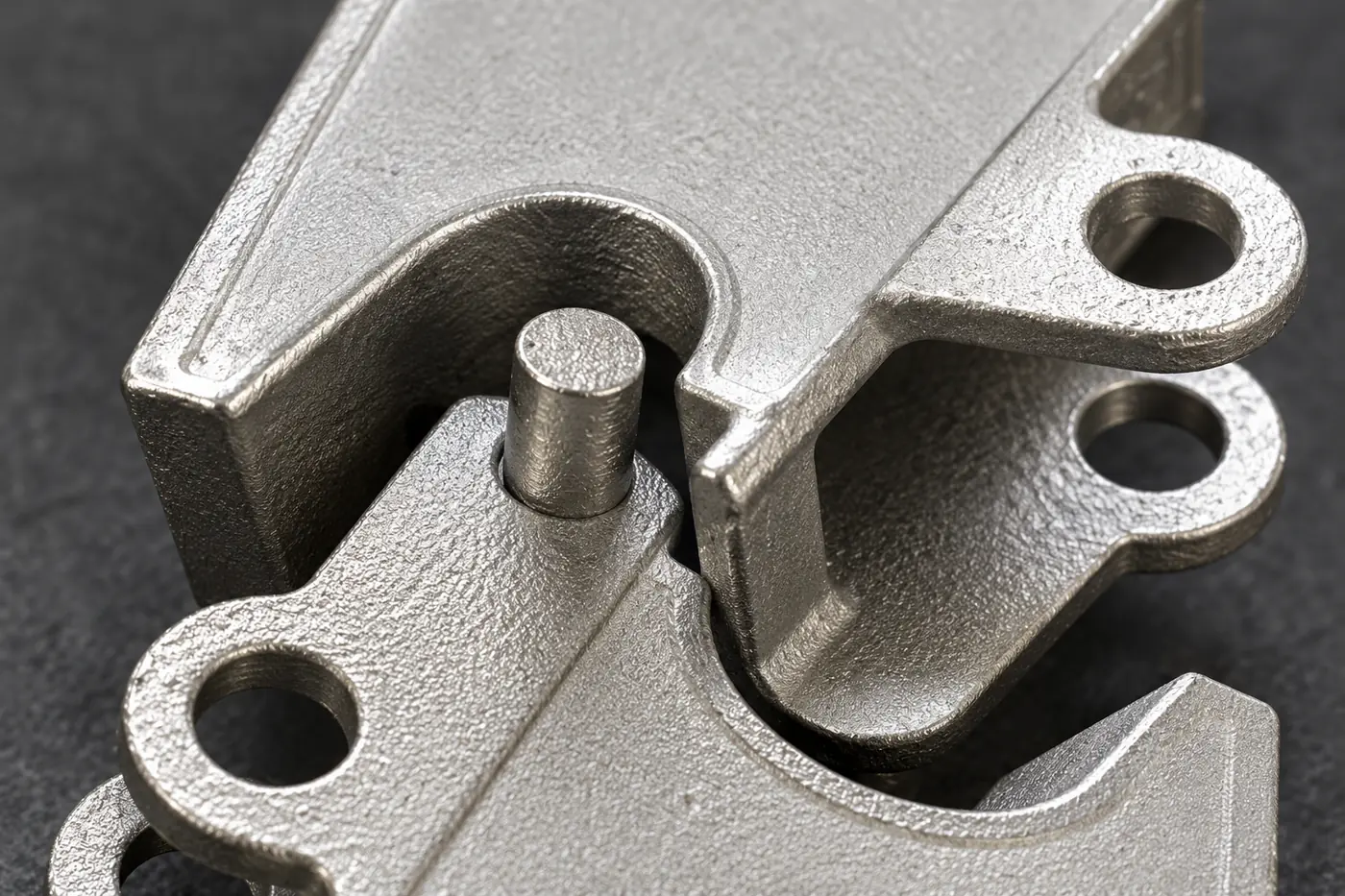 Close detail of stainless pivot and mounting-ear features
