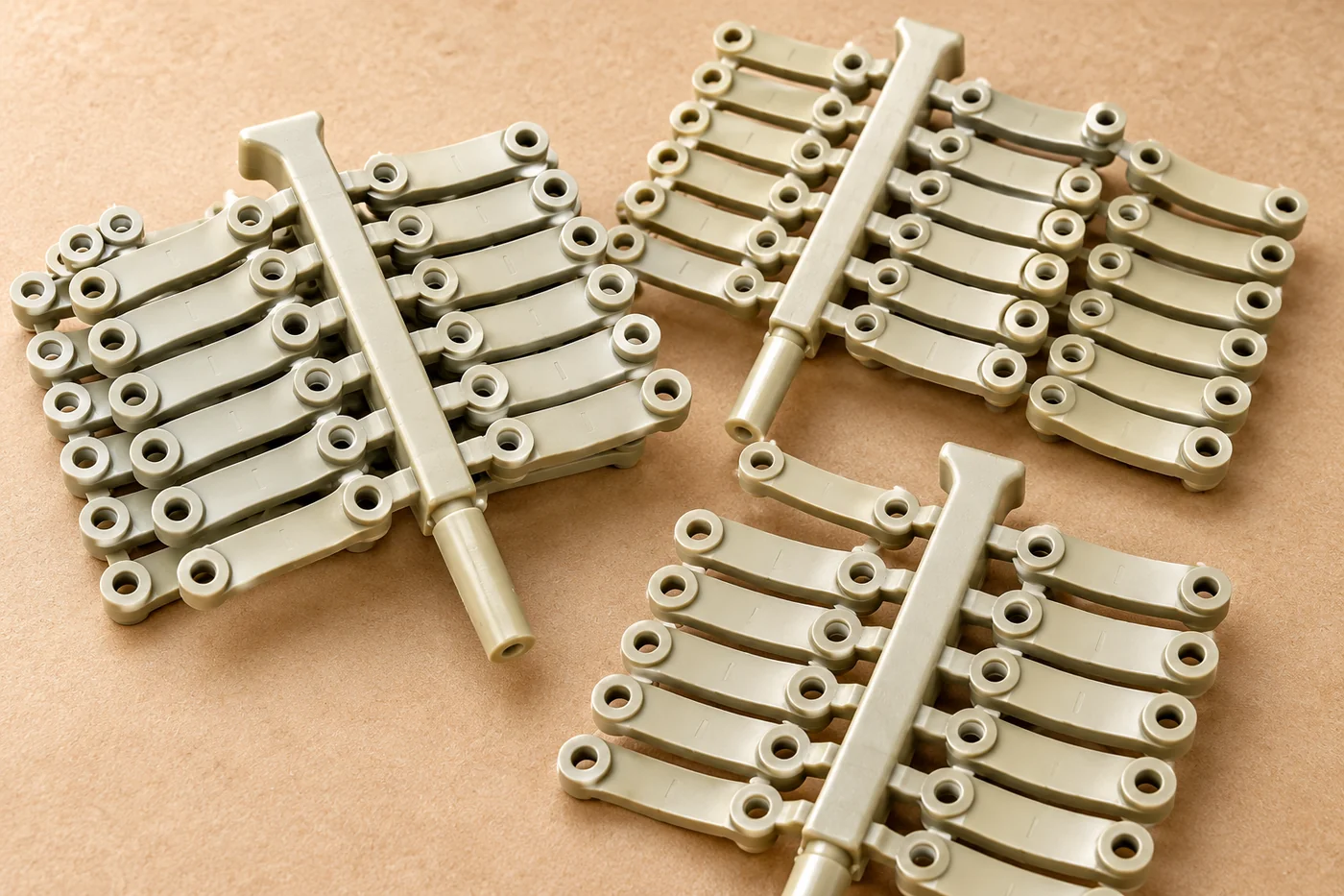 Actual jewelry wax-pattern examples arranged on a neutral board