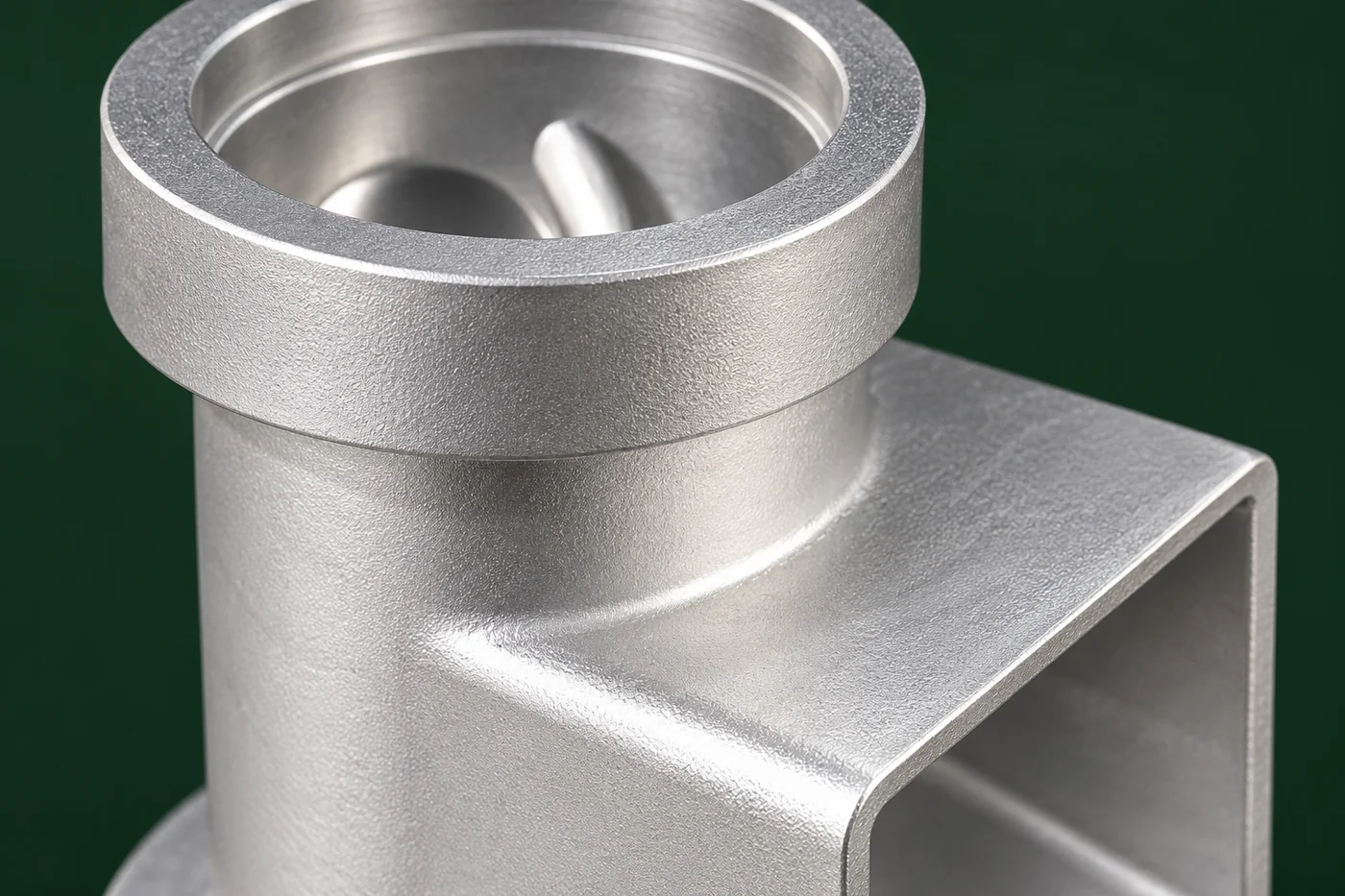 Close detail of an aluminum support-cup opening and mounting surface