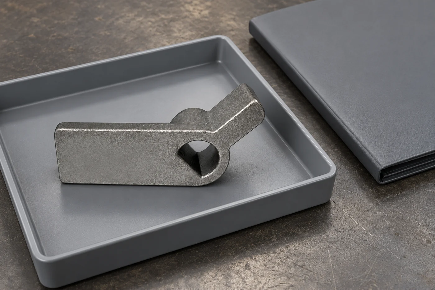 Pivot-bracket reference protected beside a plain closed folder