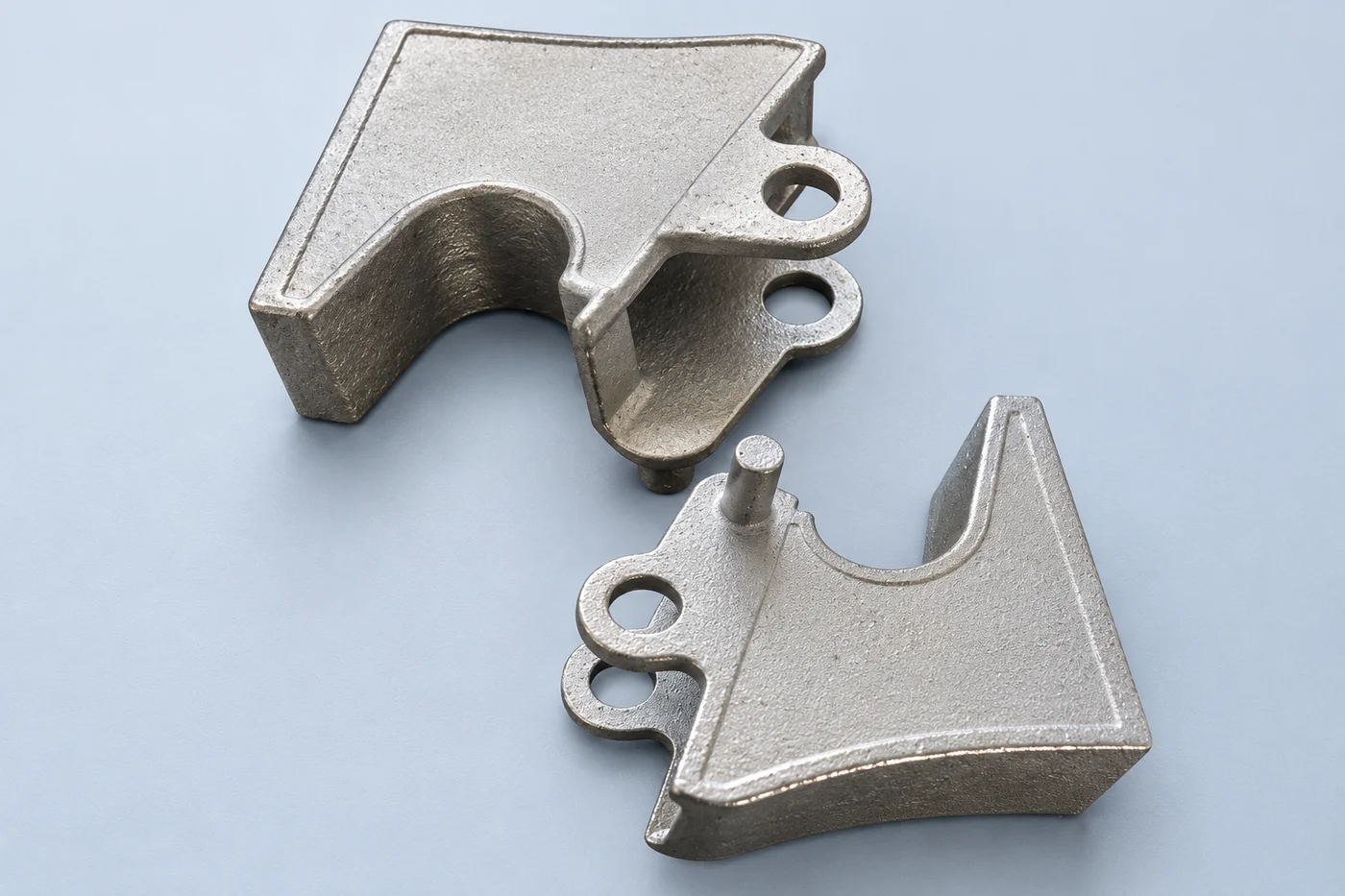 Separate stainless hinge-leaf hardware references with pivot and mounting features