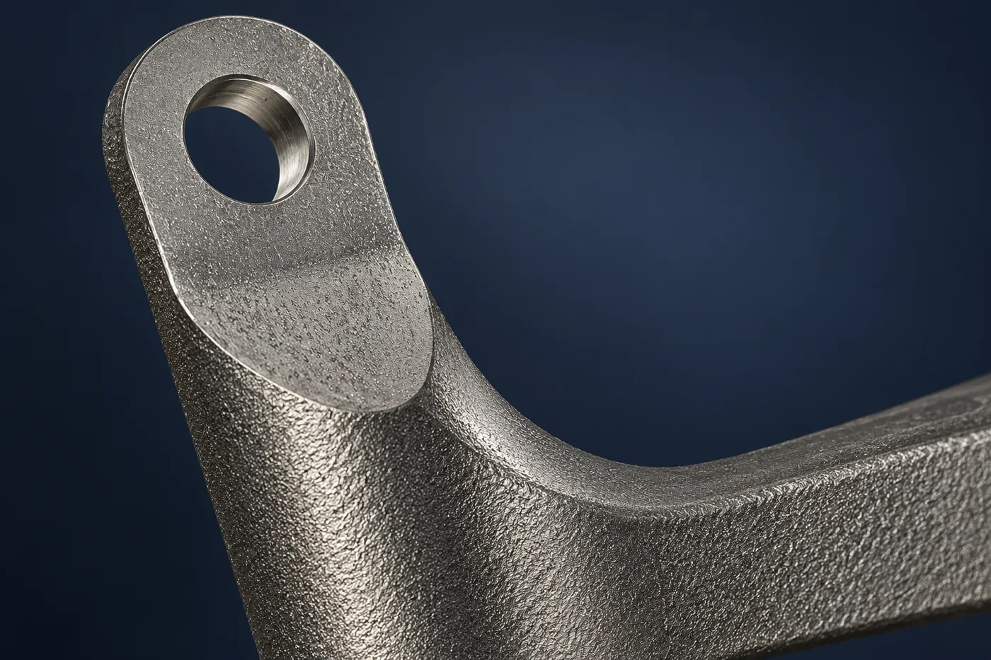 Close detail of the eye and curved transition in a steel bracket