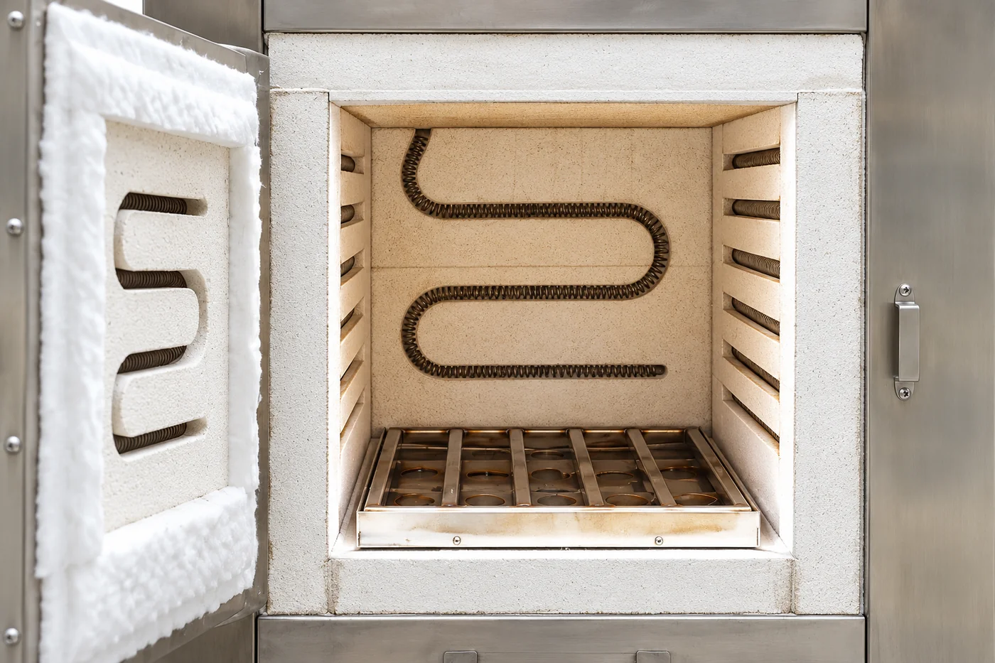 Close view into an actual oven chamber with visible heating elements