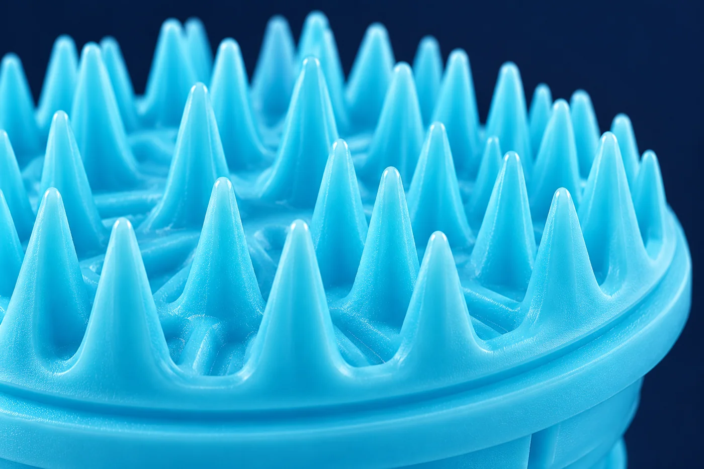 Close detail of fine protrusions and their roots on a blue prototype