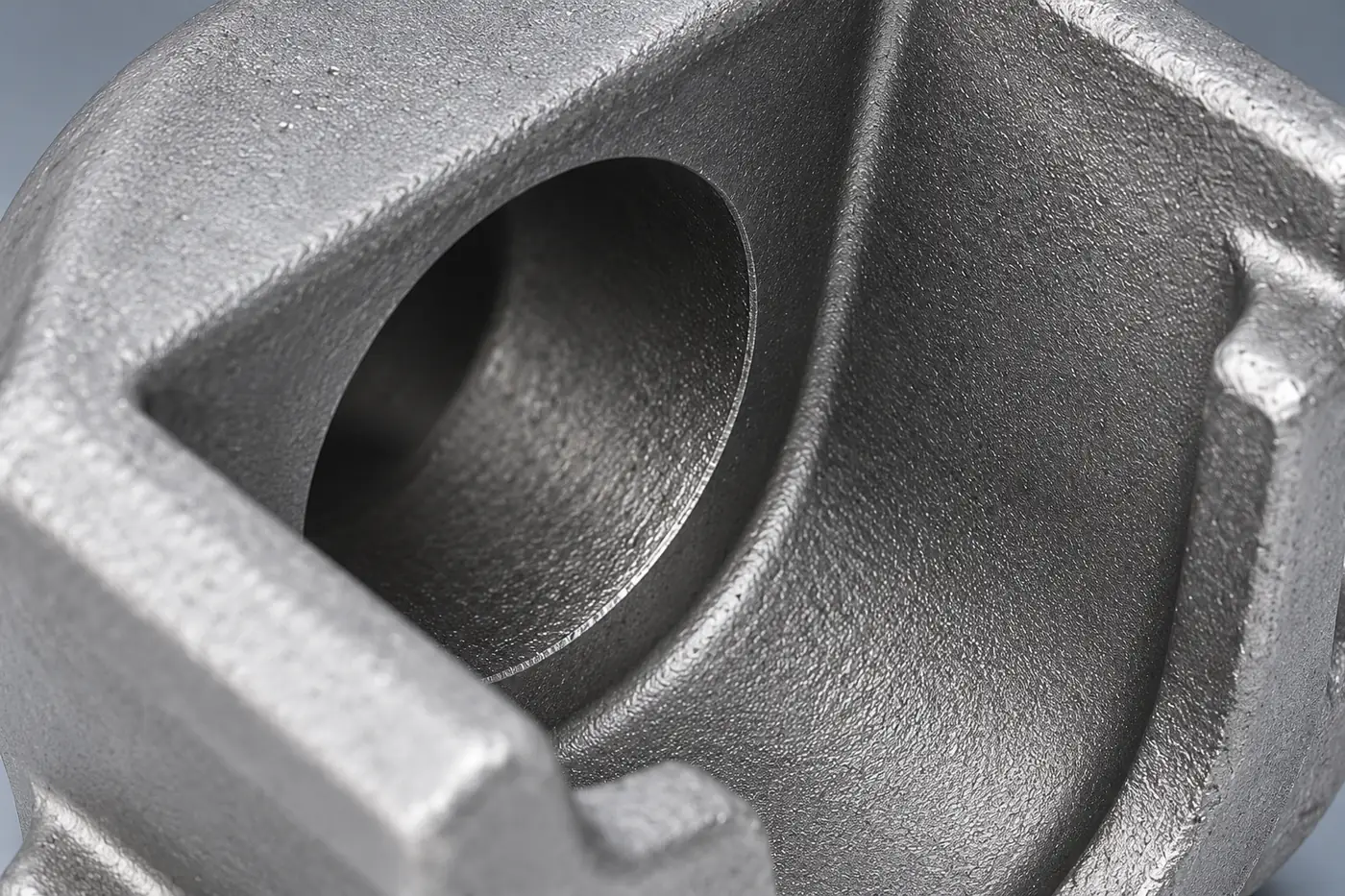Close view of the central bore and inner wall of an open metal housing