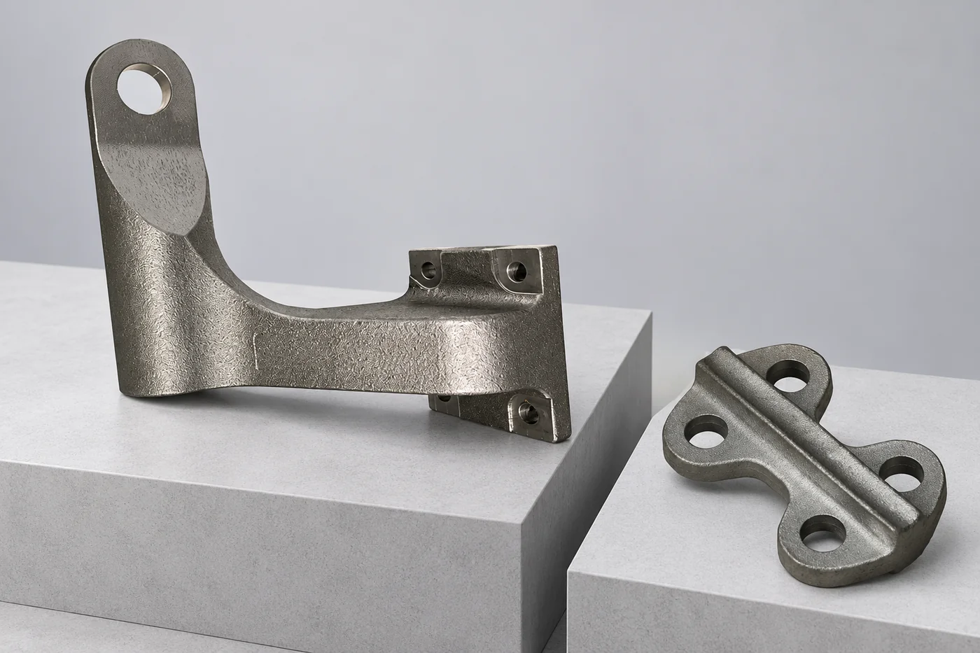 Steel mounting bracket and four-hole connecting plate presented as separate references