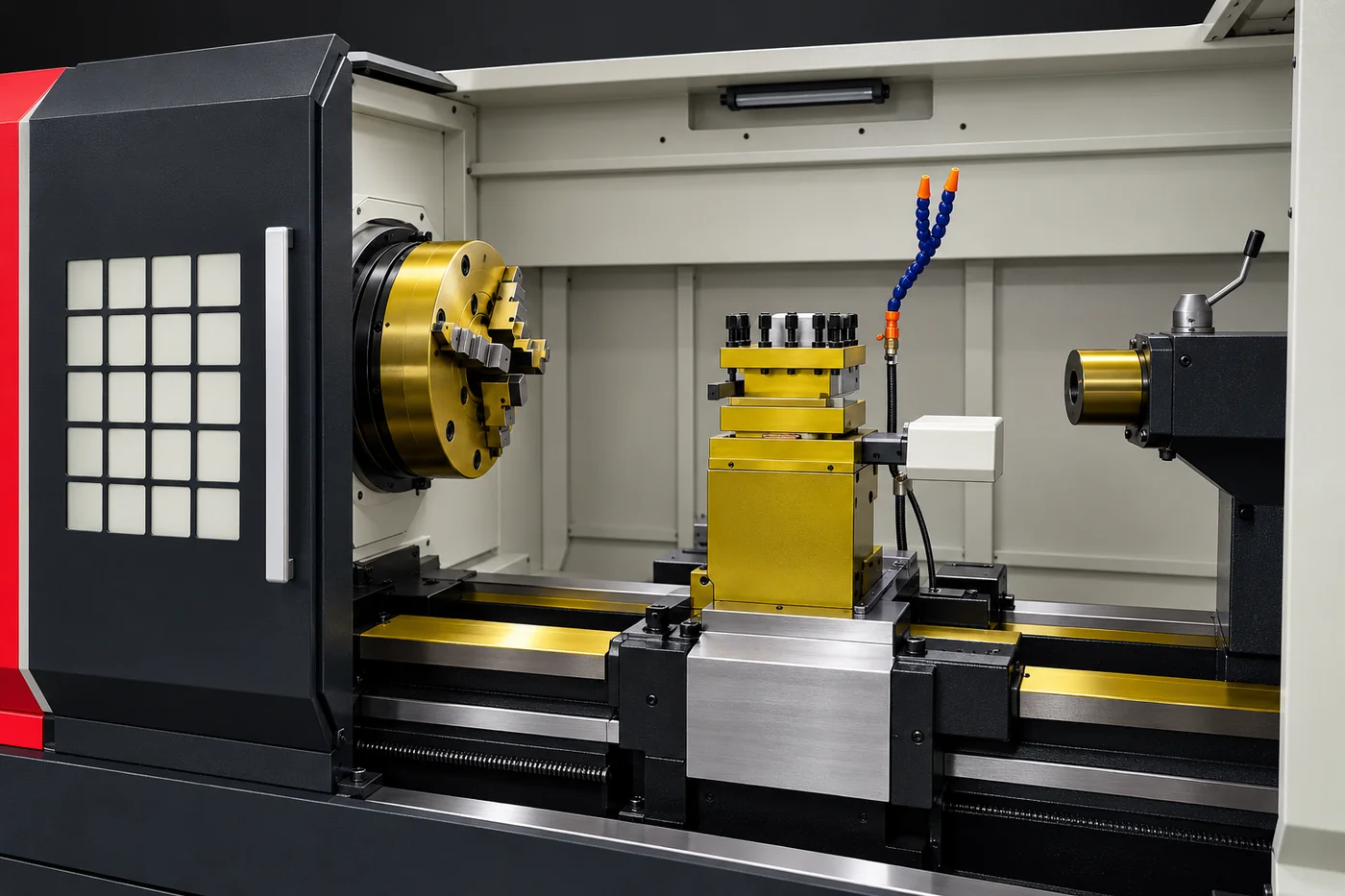 Close view of the referenced lathe chuck and workholding region