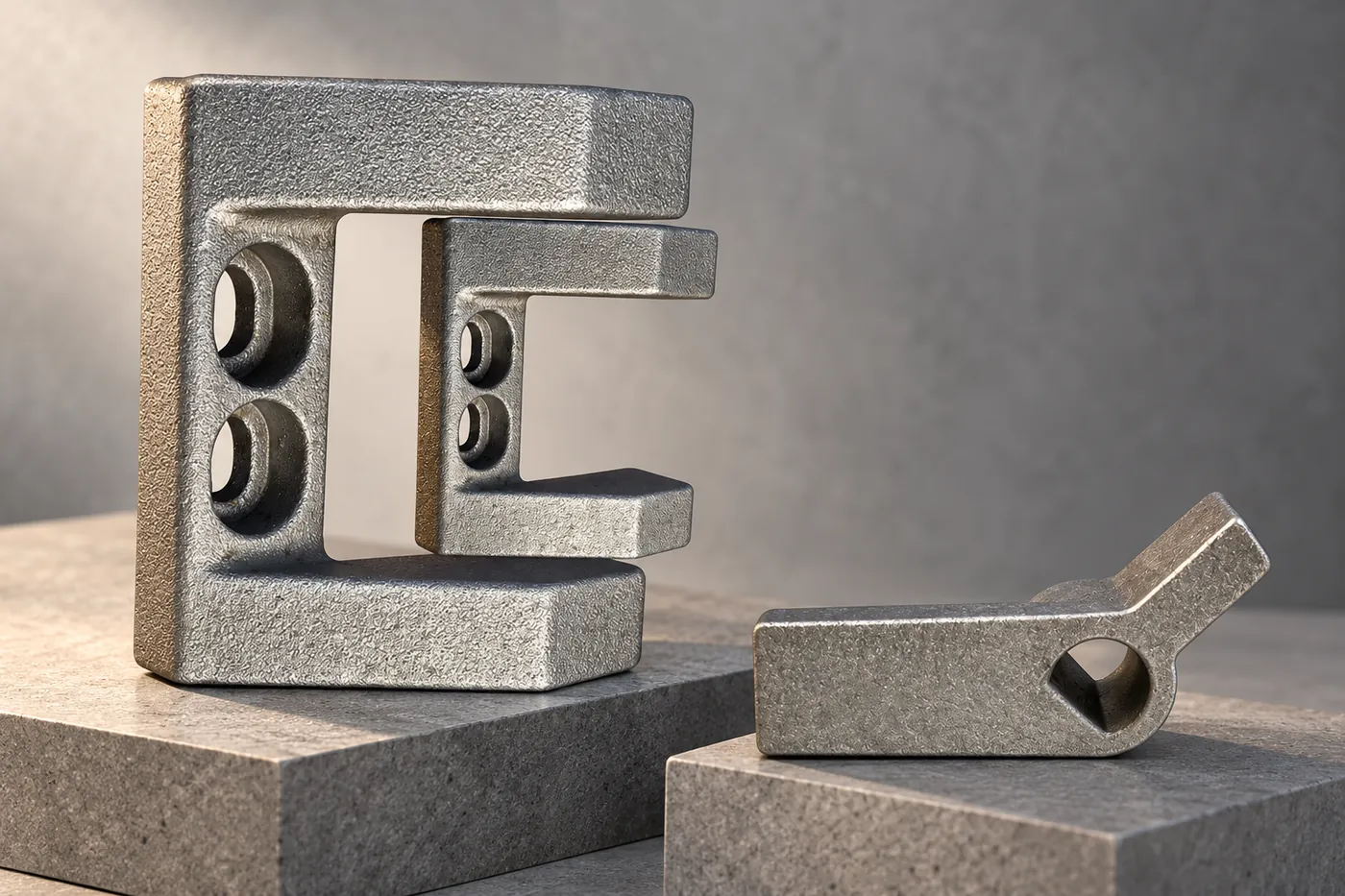 Stainless hinge-leaf and pivot-bracket references presented as separate components