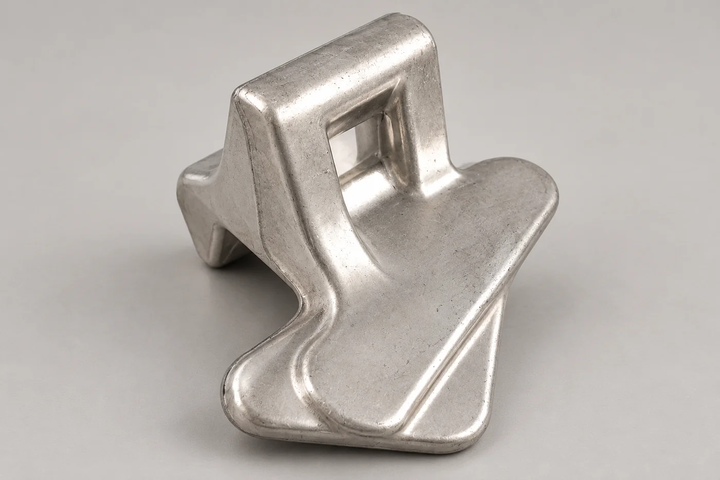 Metal replacement bracket showing its mounting and pivot geometry