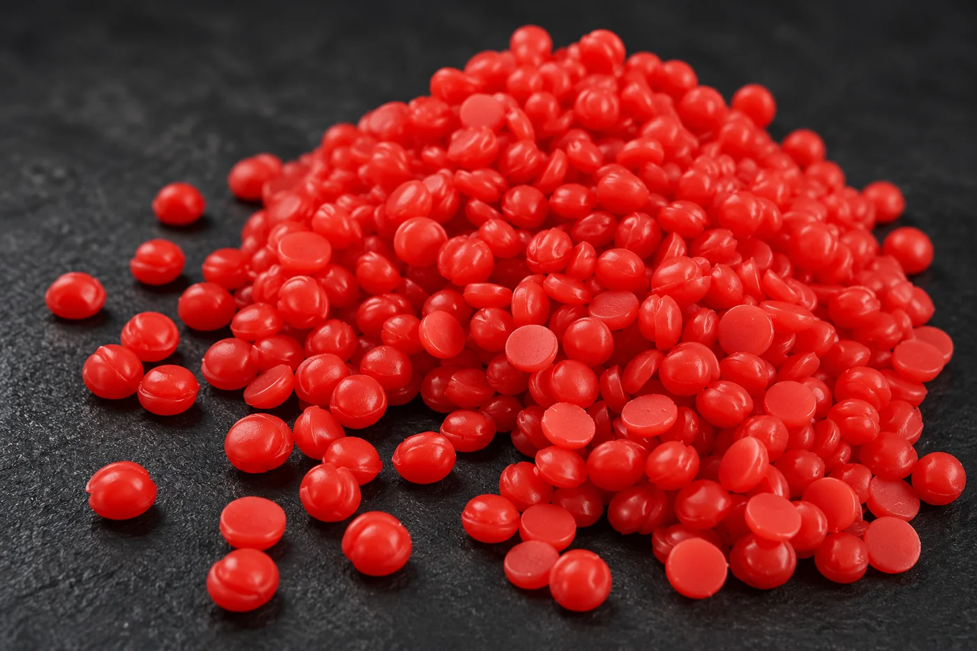 Close detail of red casting-wax pellet texture