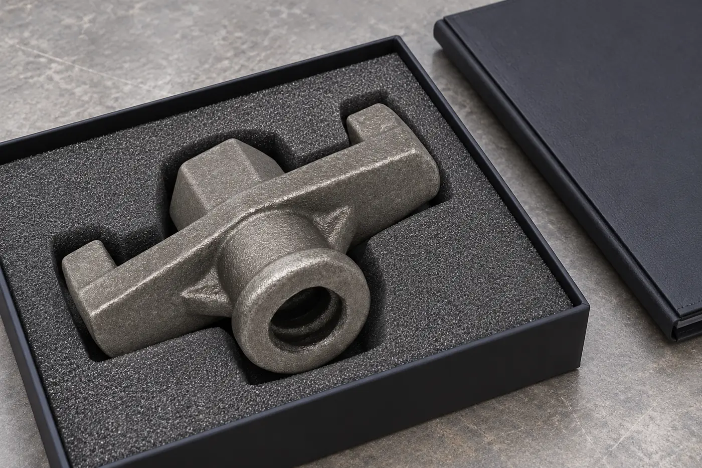 Complex metal prototype reference protected in a plain sample tray