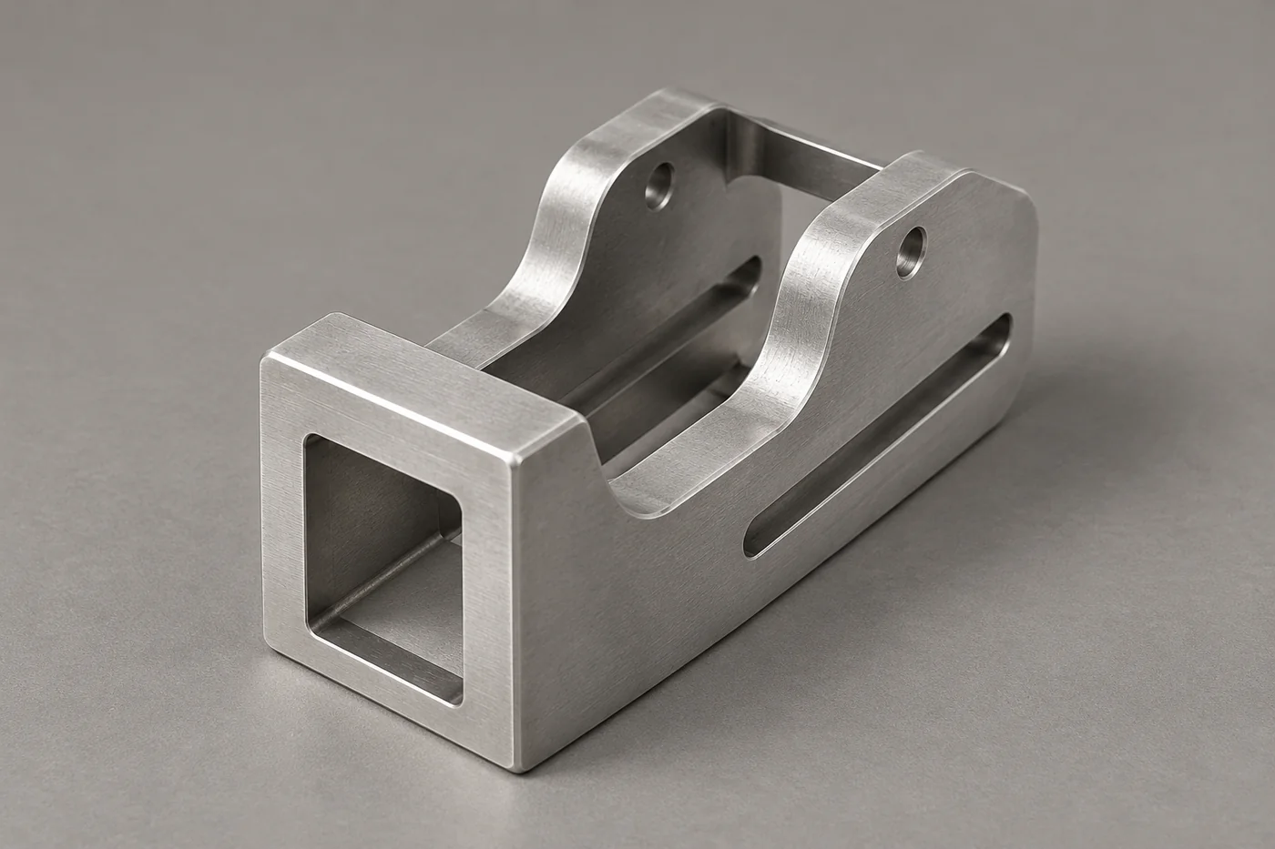 Stainless clevis-style mounting bracket with parallel ears and a square opening