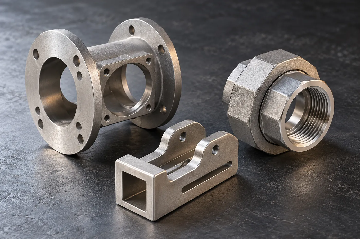 Stainless cast component shapes and a threaded union arranged for an OEM product review