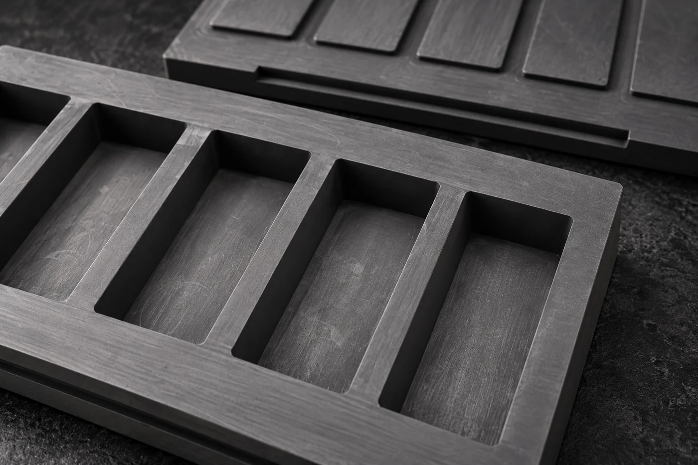 Macro view of graphite mould cavity edge and material texture