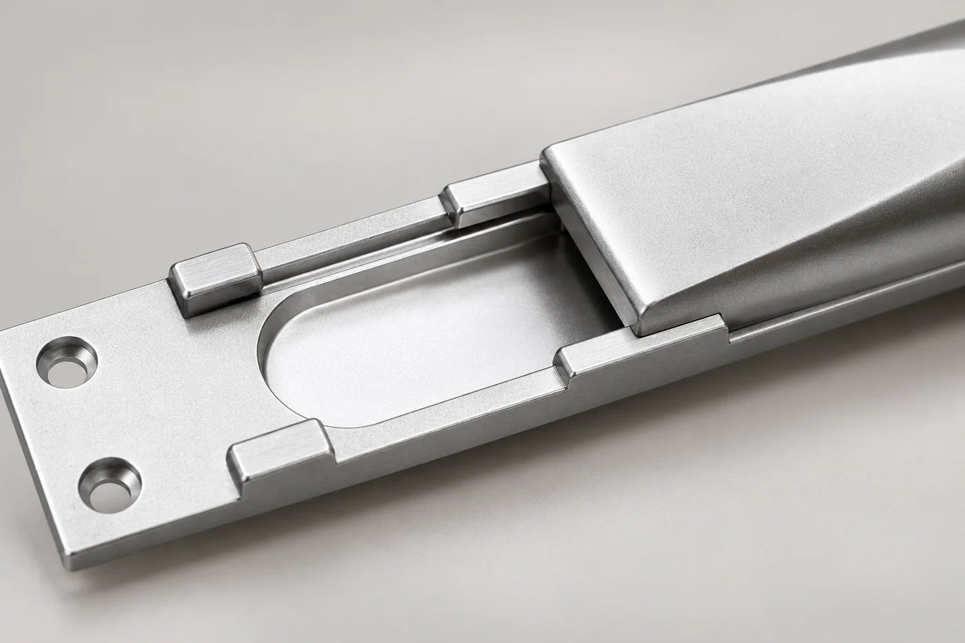 Close detail of a lock-panel opening and handle transition