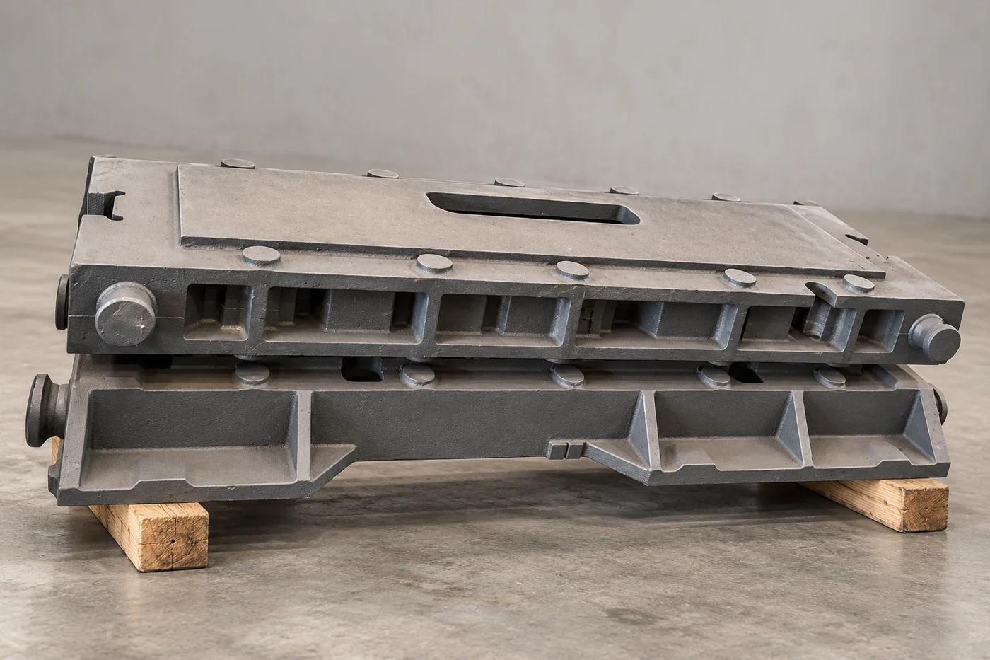 Long ribbed machine-bed casting on plain handling supports