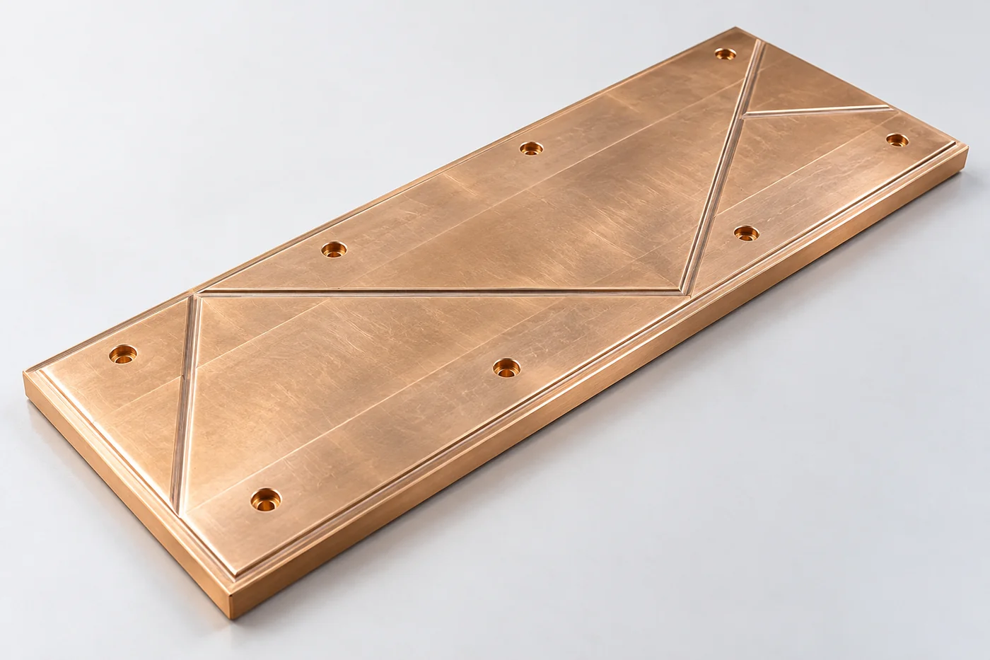 Rectangular brass sliding-plate reference with machined working features