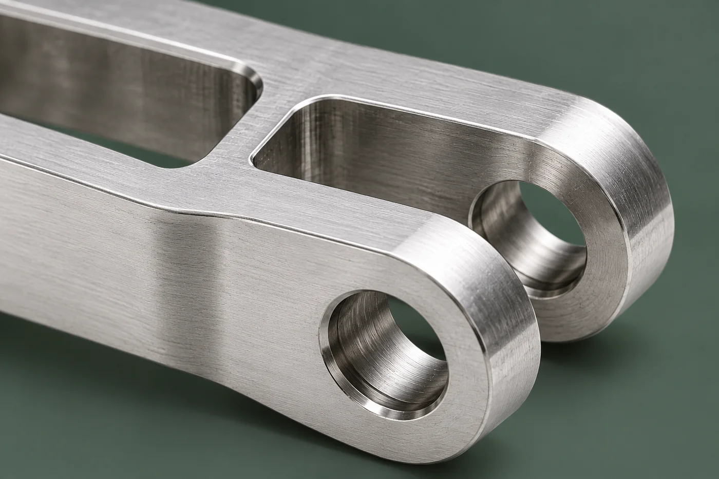 Close detail of a finger-link pivot opening and slot