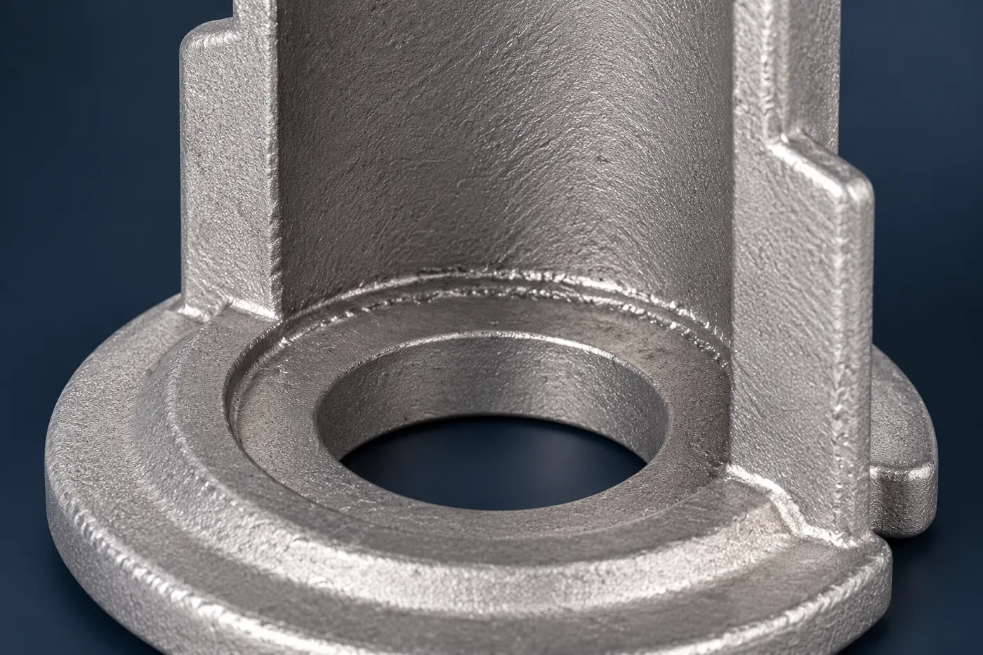 Close view of a circular mounting opening and adjoining upright surface