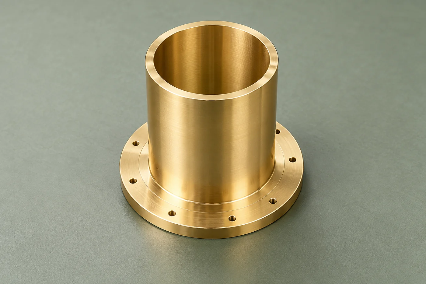 Tall flanged copper-alloy sleeve with its bore visible