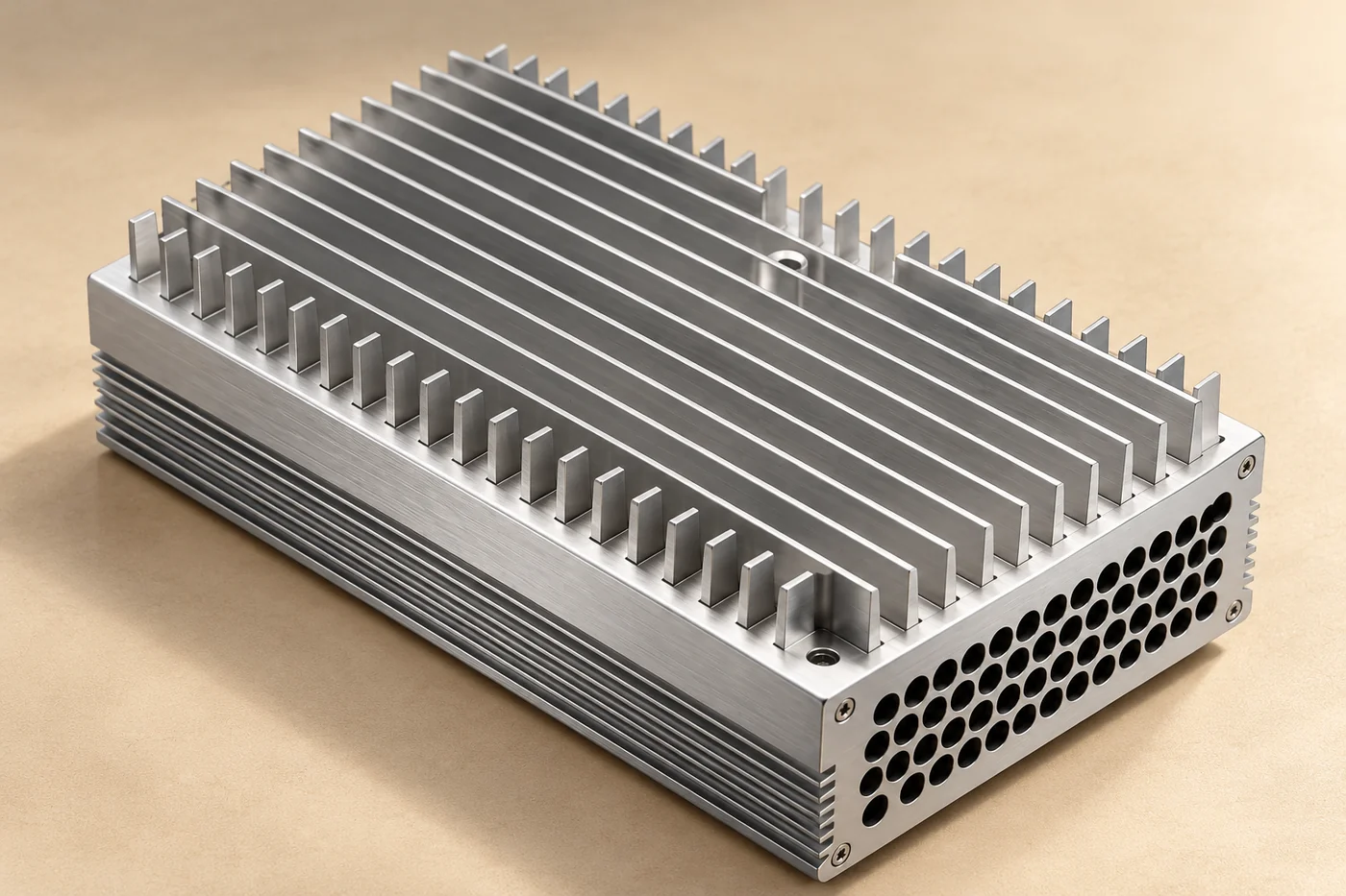 Complete finned heat-sink reference showing its base and side geometry