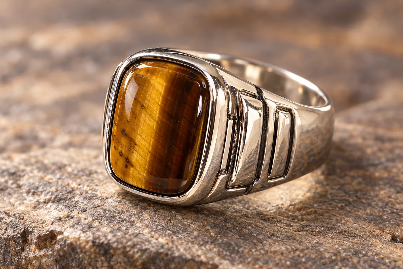 Macro view of a cast signet ring shoulder and face rim