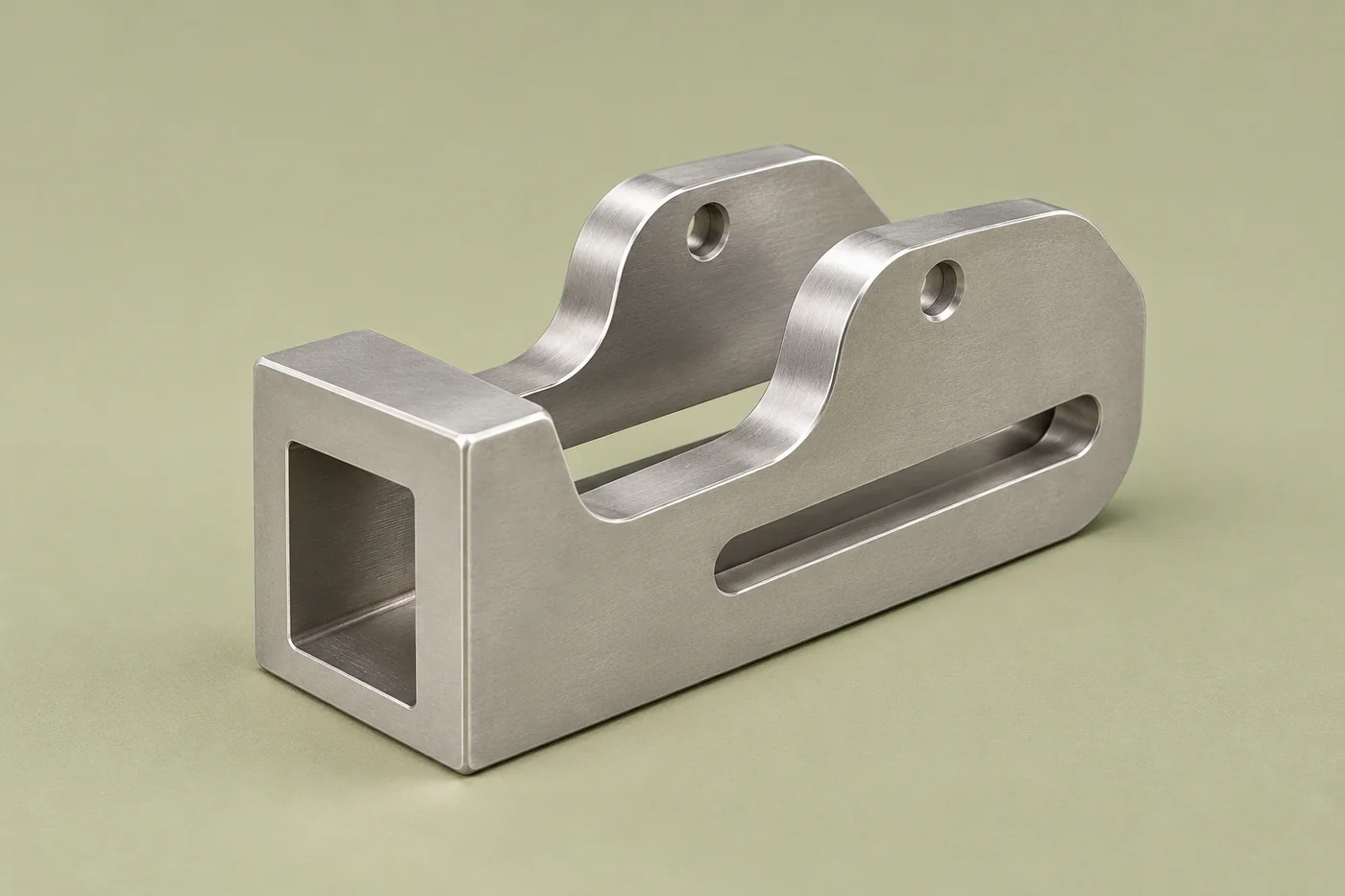 Open stainless clevis bracket showing its parallel ears and mounting opening
