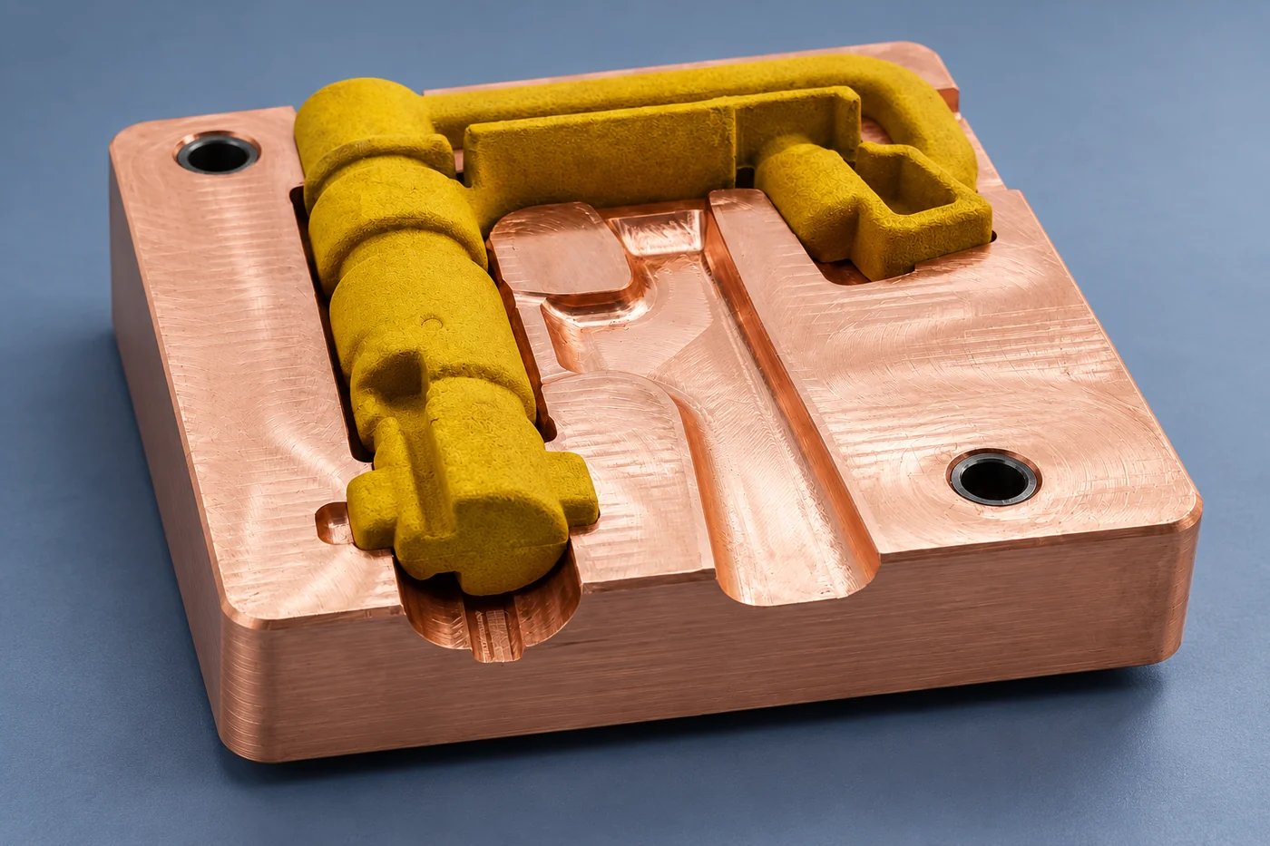 Complete mould block showing its cavity and existing mounting geometry