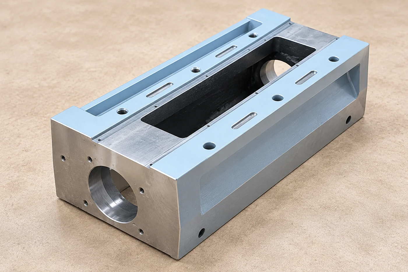 Elongated housing reference showing its cavity and circular end opening
