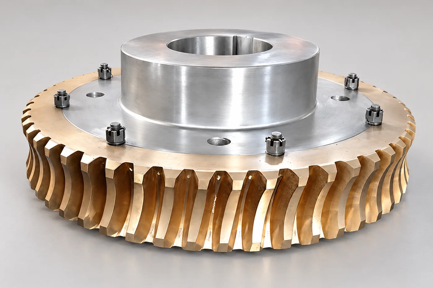 Bronze gear-wheel reference with a silver central hub and visible teeth