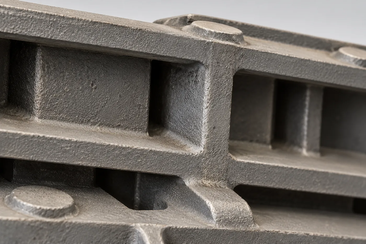 Close detail of a rib junction and opening in a machine-bed casting