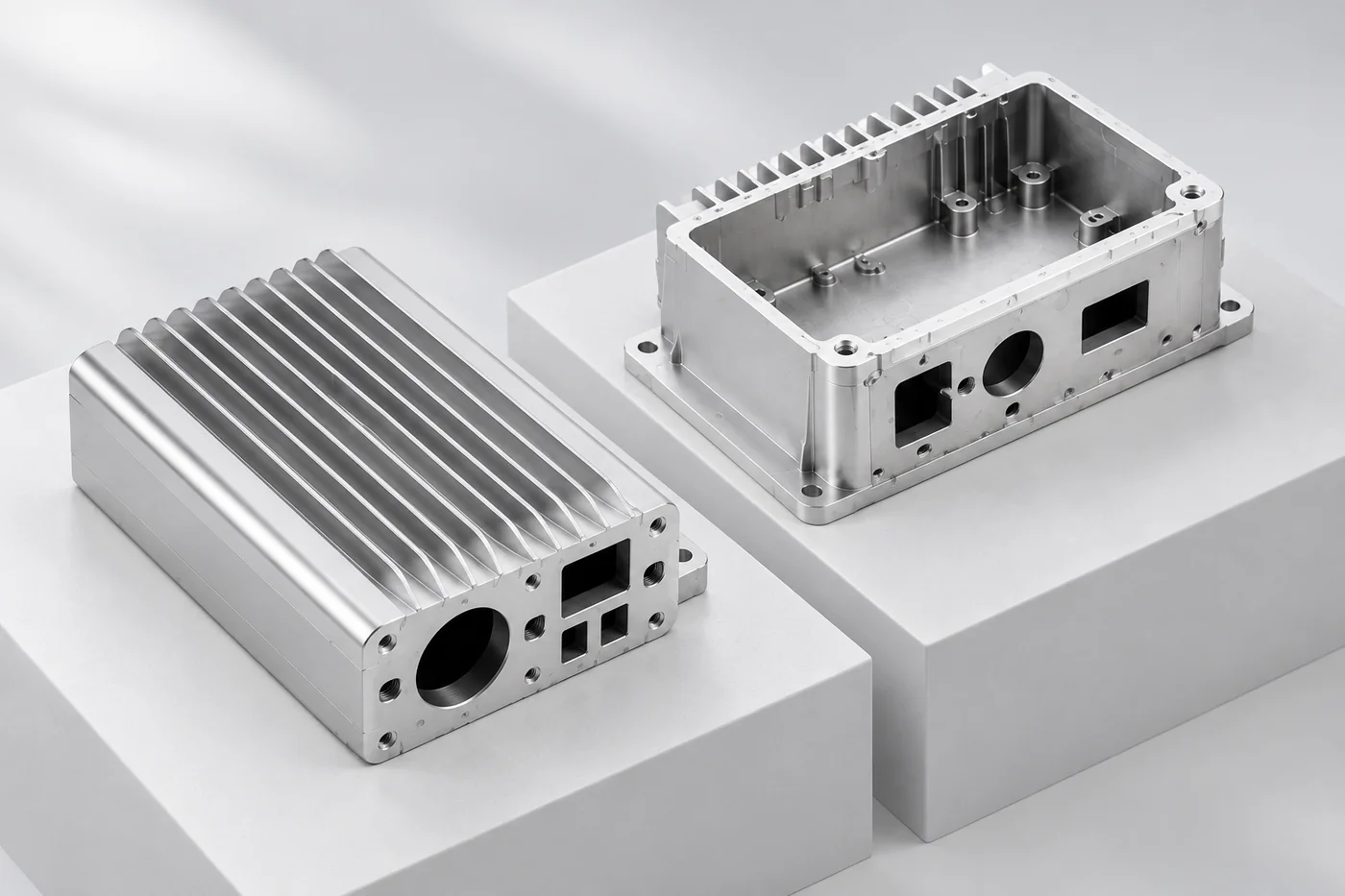 Aluminum enclosure and finned-housing references arranged as separate components
