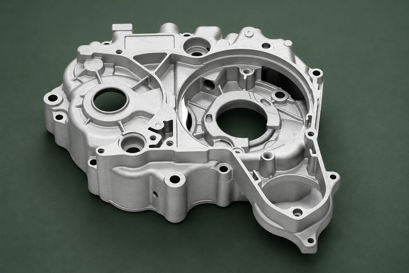 Aluminum housing detail showing its machined interface and cast structure