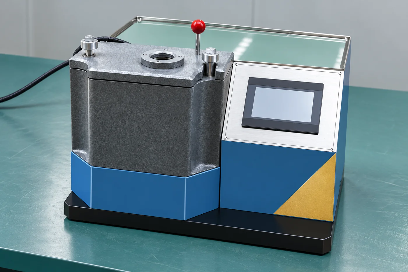 Compact vacuum-pressure machine viewed from an overhead-oblique angle