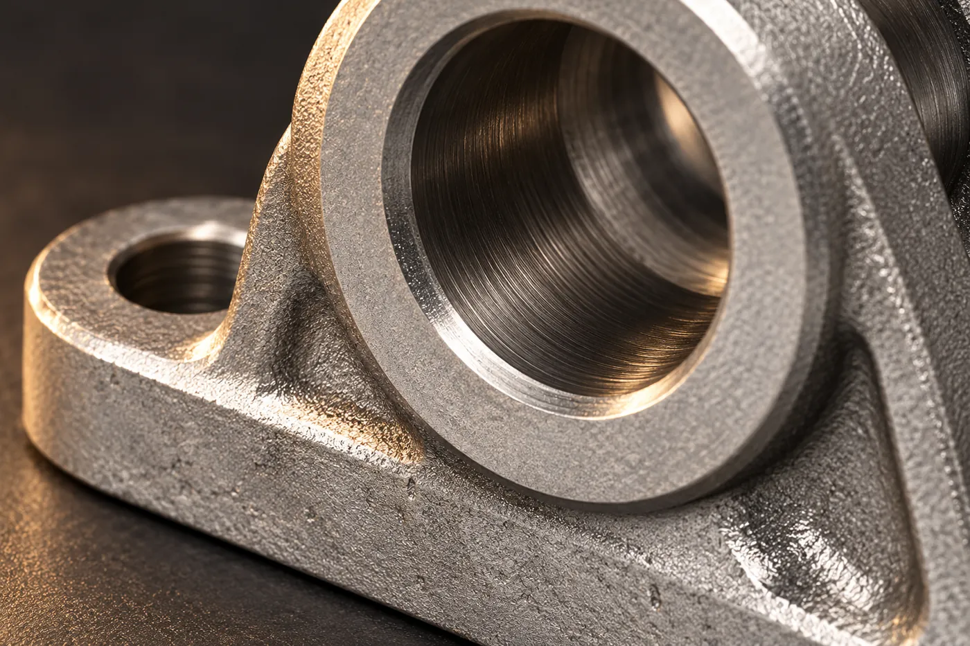 Close view of a cast steel bore and curved support transition