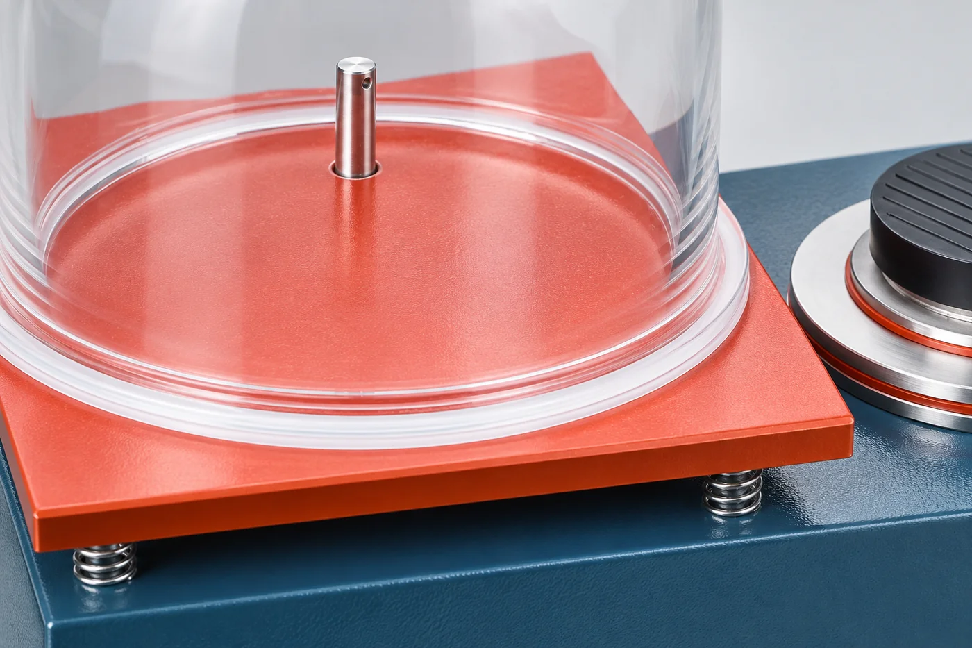 Close detail of a bell-jar base seal and vacuum-unit working plate