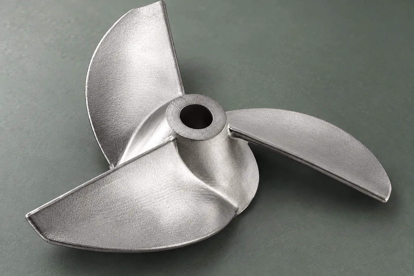 Stainless pump impeller product reference from an elevated angle