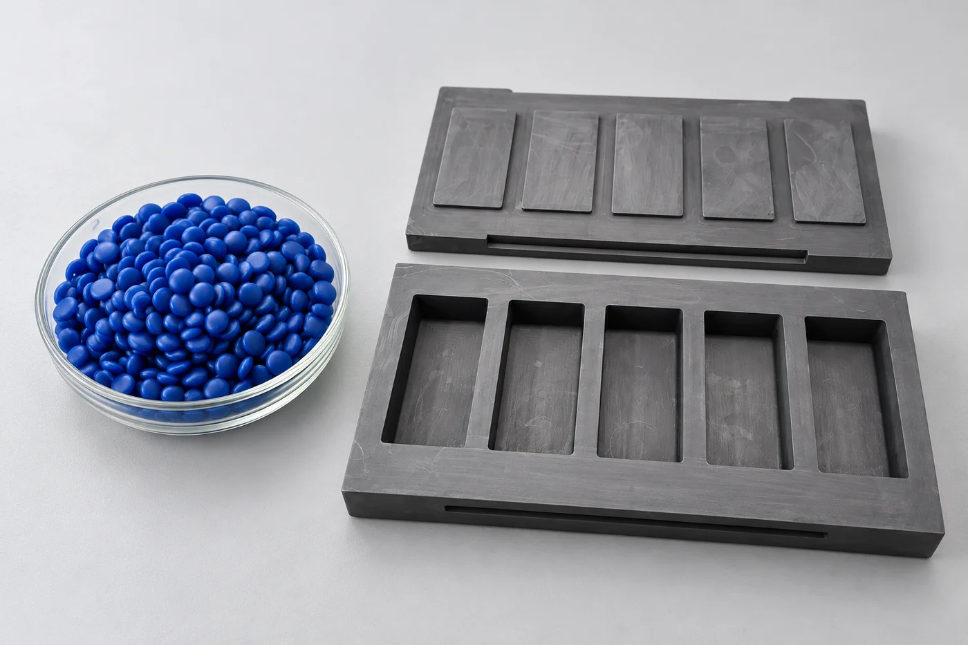 Separate injection-wax sample and graphite-mould product references