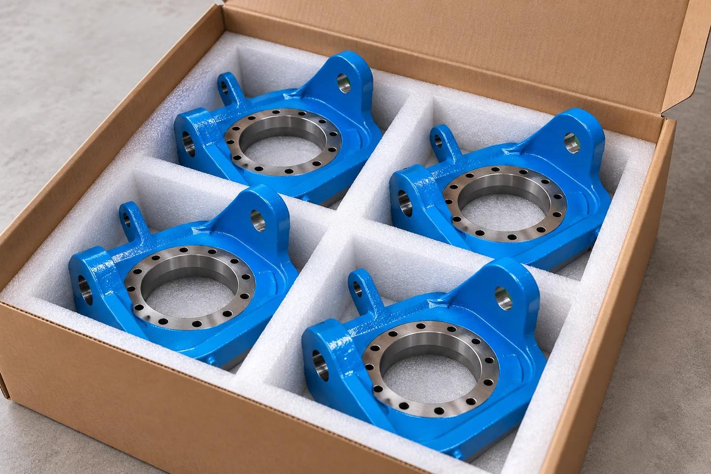 Cast mounting components protected in separate sample-carton recesses
